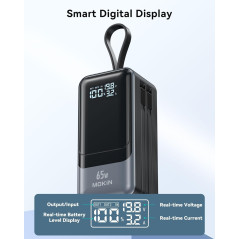 65W Portable Charger Power Bank with Built-in Cable, 4 USB-C Outputs