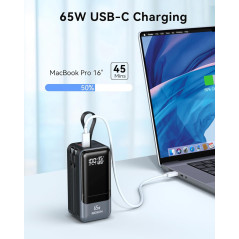 65W Portable Charger Power Bank with Built-in Cable, 4 USB-C Outputs