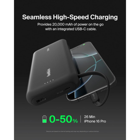 Belkin 20000mAh Portable Charger with Cable, 30W Fast USB-C PD