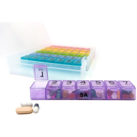 7 Times a Day Weekly Pill Organizer with Medication Schedule & Lifetime Medisafe App Subscription
