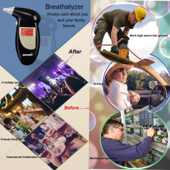Alcootest numérique GREENWON avec écran LCD, alerte sonore, porte-clés portable et embout de rechange, noir