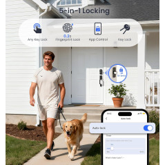 Veise VE017 Fingerprint Smart Door Lock, 7-in-1 Keyless Entry, App Control, Auto Lock, Matte Black