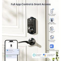 Veise VE017 Fingerprint Smart Door Lock - Keyless, App Control, Matte Black