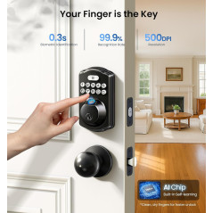 Veise Matte Black Fingerprint Door Lock with Keyless Entry, Electronic Keypad, Auto-Locking & Waterproof