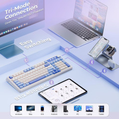 AULA 99-Key Tri-Mode RGB Backlit Mechanical Gaming Keyboard with Media Knob & Number Pad - Creamy Purple