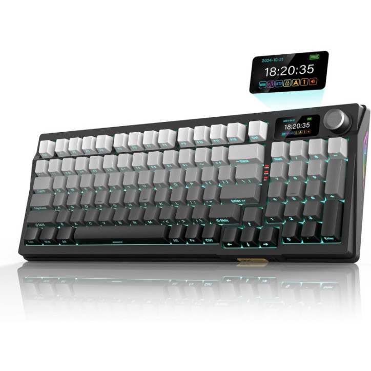 Clavier mécanique sans fil RedThunder K95, écran TFT, connexion triple mode, touches PBT, RGB, switches linéaires pré-lubrifiés Clavier mécanique sans fil RedThunder K95, écran TFT, connexion triple mode, touches PBT, RGB, switches linéaires pré-lubrifiés