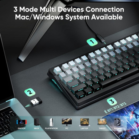 RedThunder K95 Wireless Mechanical Keyboard with TFT Screen, Knob, RGB, Trip-Modes, Hot-Swap, Pre-Lubed Switches