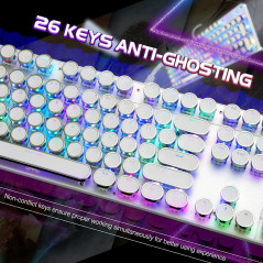 Clavier Mécanique Rétro RGB 104 Touches Blue Switch Blanc