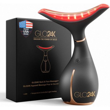 GLO24K Appareil Beauté Visage & Cou 3-en-1 LED & Vibration