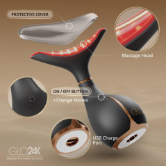 GLO24K Appareil Beauté Visage & Cou 3-en-1 LED & Vibration