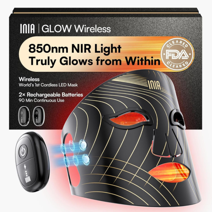 Masque LED Rouge INIA Thérapie Lumineuse Visage Rechargeable Ergonomique pour Maison & Voyage