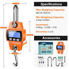 RoMech 660lb Digital Hanging Scale - Portable 300kg Mini Crane, Orange