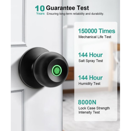 Smart Fingerprint Door Lock Knob with App Control, Keyless Thumbprint Entry for Home, Office & Garage