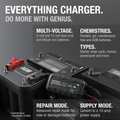 NOCO GENIUS10 Chargeur Intelligent 10A 6V/12V pour Batteries Plomb & Lithium avec Protection et Maintenance