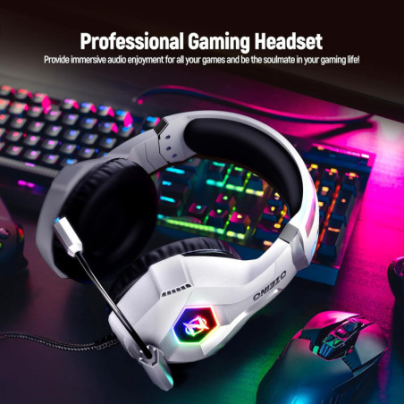 Ozeino 7.1 Surround Sound Gaming Headset with Noise Canceling Mic & LED Light for PC, PS4/5, Xbox, Switch