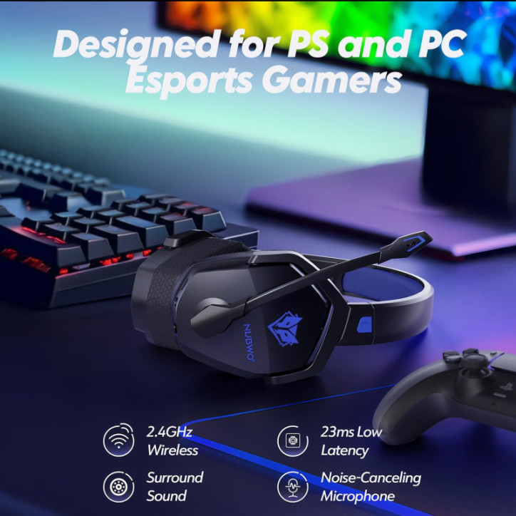 Casque Gaming Sans Fil NUBWO Bluetooth, 100h Batterie, Micro, Compatible PS5/PS4/PC - Bleu Casque Gaming Sans Fil NUBWO Bluetooth, 100h Batterie, Micro, Compatible PS5/PS4/PC - Bleu