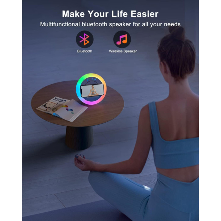 Enceinte Bluetooth Swarmir avec lumières, charge sans fil 5W, cadeau idéal pour adolescentes Enceinte Bluetooth Swarmir avec lumières, charge sans fil 5W, cadeau idéal pour adolescentes