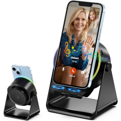 Wireless Induction Bluetooth Speaker & Phone Stand with RGB Light - Black