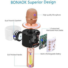 Micro Karaoké Bluetooth BONAOK 3-en-1 Rose Gold Portable