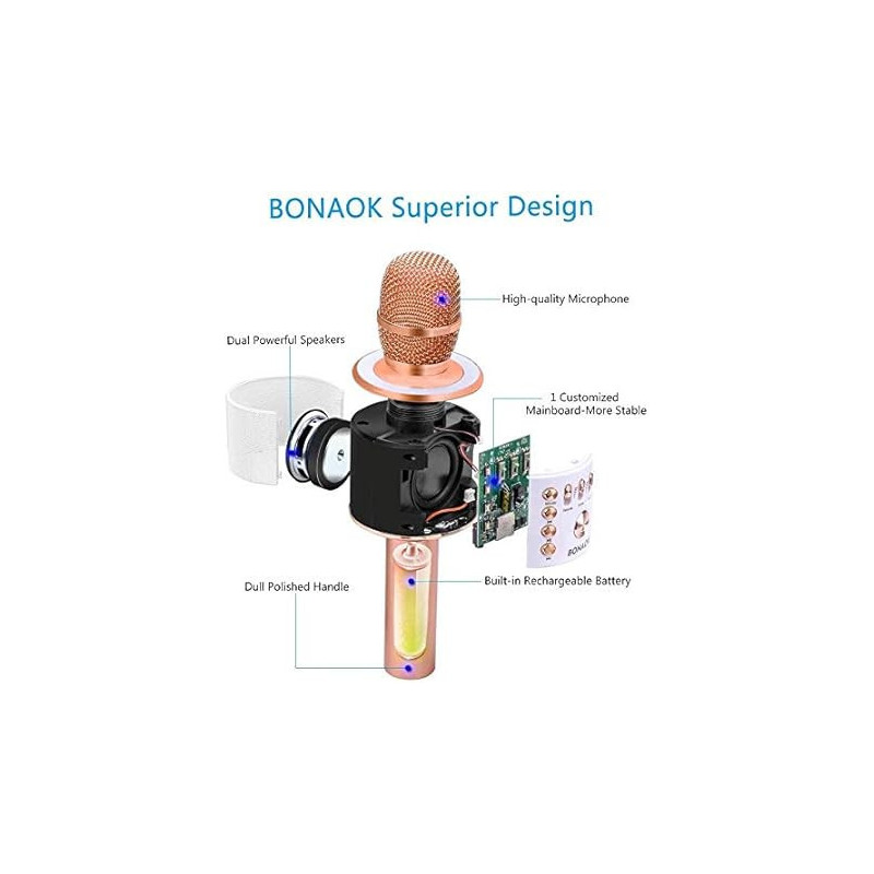 BONAOK Wireless Bluetooth Karaoke Microphone 3-in-1 Portable Mic