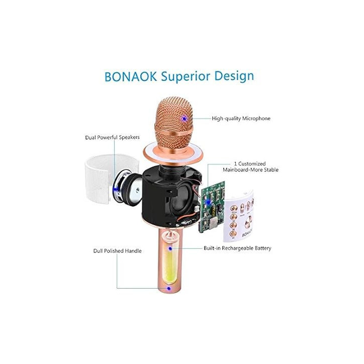 BONAOK Wireless Bluetooth Karaoke Microphone 3-in-1 Portable Speaker Mic for Home Party Q37 Rose Gold BONAOK Wireless Bluetooth Karaoke Microphone 3-in-1 Portable Speaker Mic for Home Party Q37 Rose Gold