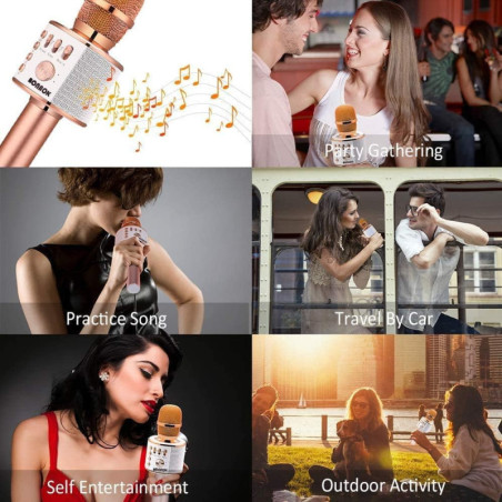 BONAOK Wireless Bluetooth Karaoke Microphone 3-in-1 Portable Speaker Mic for Home Party Q37 Rose Gold