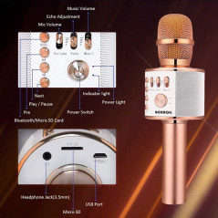 BONAOK Wireless Bluetooth Karaoke Microphone 3-in-1 Portable Mic