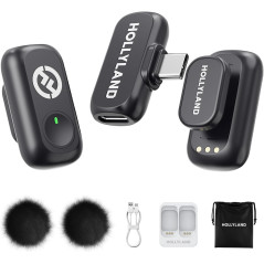 Hollyland Lark A1 Wireless Mic for iPhone & Android – Noise Cancel, 2TX