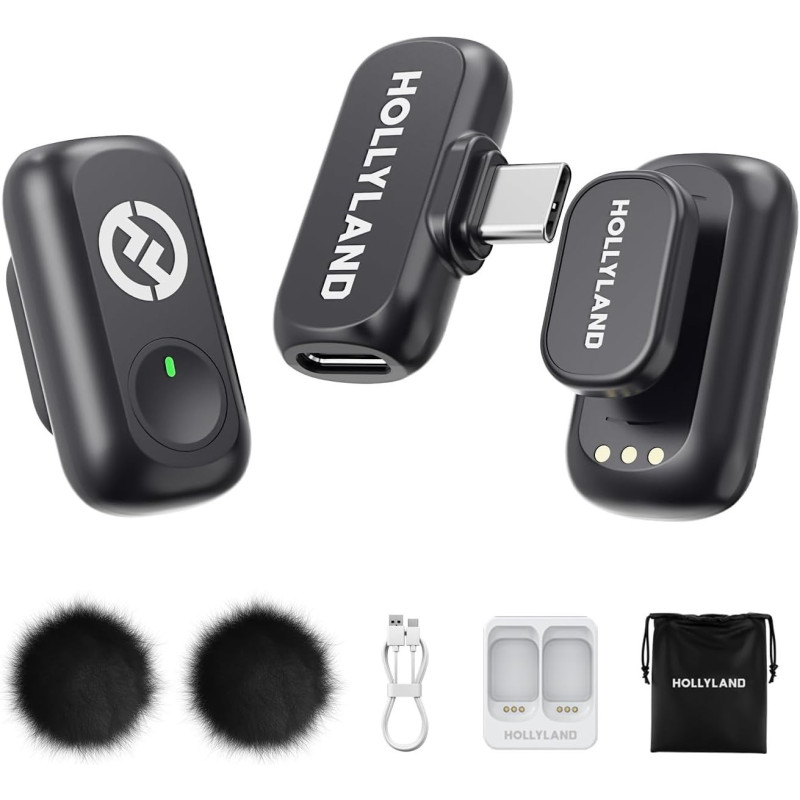 Hollyland Lark A1 Wireless Mic for iPhone & Android – Noise Cancel, 2TX