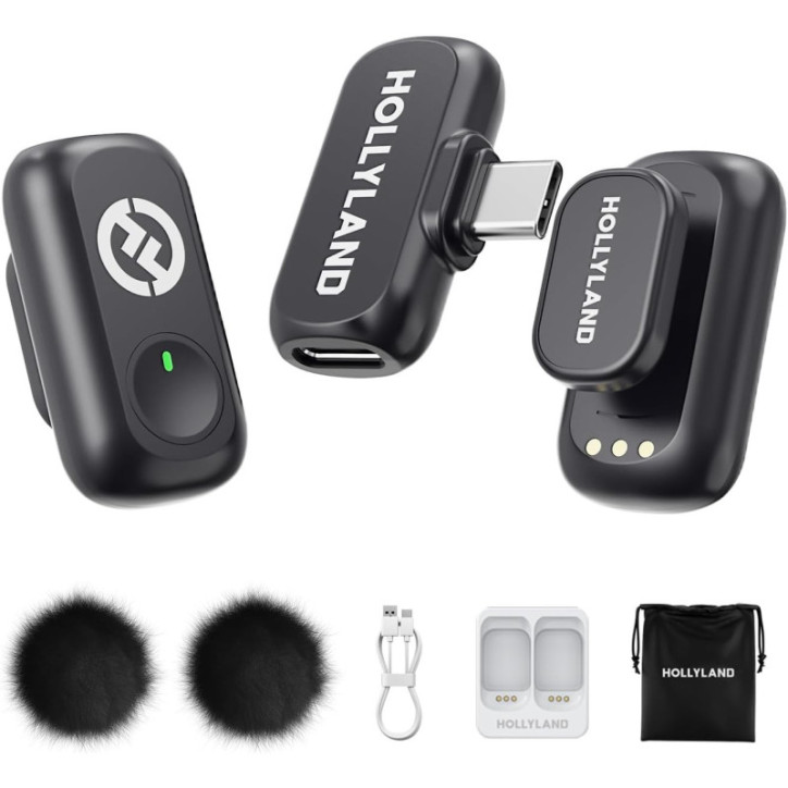 Microphone sans fil Hollyland Lark A1 pour iPhone & Android, 48kHz/24-bit, anti-bruit 3 niveaux, USB-C (2TX)