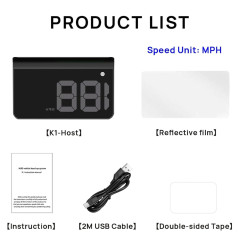 Car HUD K1-White: Digital GPS Speedometer with Auto Brightness & USB Plug-in