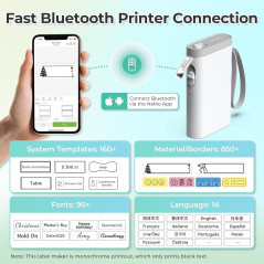 Nelko Imprimante d'Étiquettes Bluetooth P21 Sans Fil avec Ruban, Mini Machine à Étiqueter Blanche pour Bureau, École, Maison