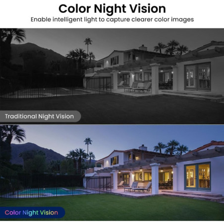 2K Home Security Cameras 2-Pack, Indoor/Outdoor, Color Night Vision, White Light, Siren, Alexa/Google Compatible
