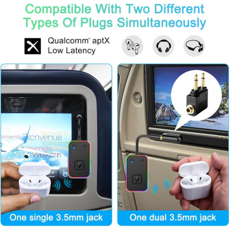 2025 Beeitzie Ultra Airplane Bluetooth 5.4 Transmitter, aptX LL, Dual Headphones, Wireless Audio Adapter, Metal Frame