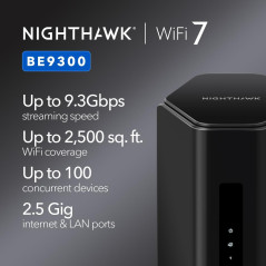NETGEAR Nighthawk WiFi 7 Router BE9300 – 9.3Gbps, 2.5Gbps Port, Tri-Band, VPN, Covers 2,500 sq. ft.