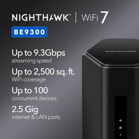 NETGEAR Nighthawk WiFi 7 Routeur BE9300, 9.3Gbps, Tri-Bande, Port 2.5Gbps, 2500pi², 100 Appareils, VPN