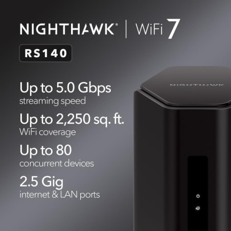 NETGEAR Nighthawk WiFi 7 Router RS140 - 5Gbps, 2,250 sq.ft, 80 Devices