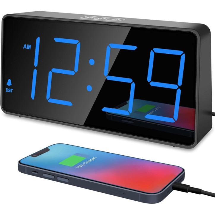 Peakeep Blue Digital Alarm Clock with Loud Alarm, Large LED, USB Charger, Battery Backup for Heavy Sleepers Peakeep Blue Digital Alarm Clock with Loud Alarm, Large LED, USB Charger, Battery Backup for Heavy Sleepers