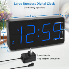 Peakeep Digital Alarm Clock for Heavy Sleepers – Large LED, USB, Blue