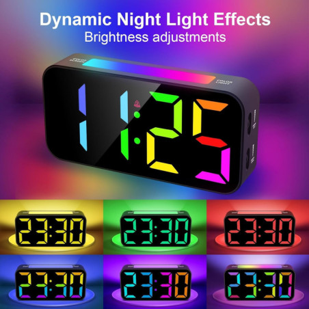 Réveil Loud pour Dormeurs Lourds, Horloge Numérique avec Double Alarme, Veilleuse, Grand Écran, Snooze