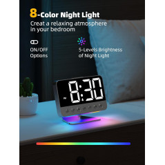 Digital Alarm Clock for Bedroom – Large Bold Numbers, Brightness Dimmer & 5 Alarms