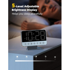 Digital Alarm Clock for Bedroom – Large Bold Numbers, Brightness Dimmer & 5 Alarms