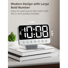 Digital Alarm Clock for Bedroom – Large Bold Numbers, Brightness Dimmer & 5 Alarms