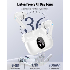 Écouteurs Bluetooth 5.4 Sans Fil, Basses, Micro Antibruit, IP7