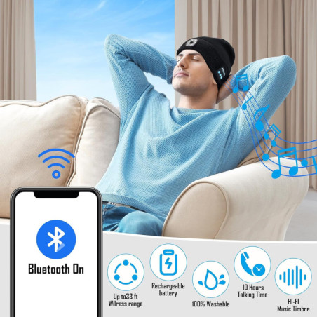 Bonnet Bluetooth LED pour Homme – Cadeau Saint-Valentin, Anniversaire, Camping et Randonnée