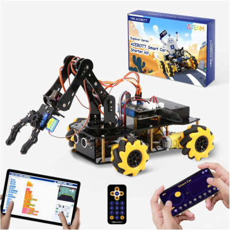 ACEBOTT 5DOF Smart Robot Arm Car Kit for Kids 8-12, ESP32 Arduino/Python Coding, App & Remote STEM Toy