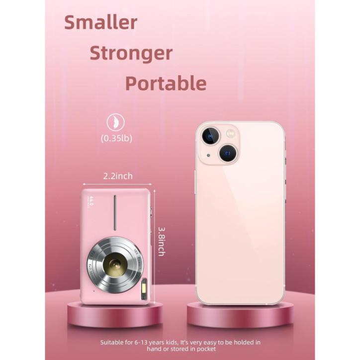 FHD 1080P Digital Point & Shoot Camera with 16X Zoom, Anti-Shake, 32GB Card - Compact Pink for Kids FHD 1080P Digital Point & Shoot Camera with 16X Zoom, Anti-Shake, 32GB Card - Compact Pink for Kids