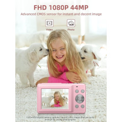 Compact Pink 1080P Digital Camera with 16X Zoom & 32GB Card for Kids