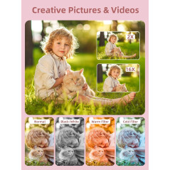 Compact Pink 1080P Digital Camera with 16X Zoom & 32GB Card for Kids