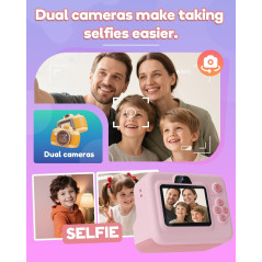 Kids Instant Print Camera 1080P - Portable Gift for Ages 3-12, Pink